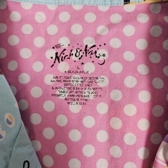 Nick & Nora Pajama Shirt Womens Large Blue Sock Monkey Top Button Up AOP - Picture 3 of 8